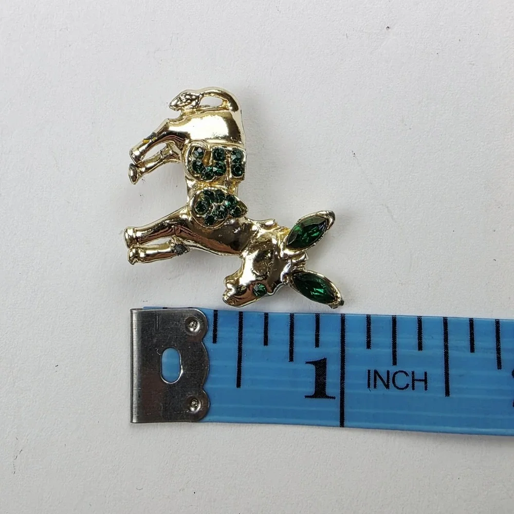 Vintage 56  Democratic Party Donkey Mule Gold Tone Green Rhinestone Lapel Pin